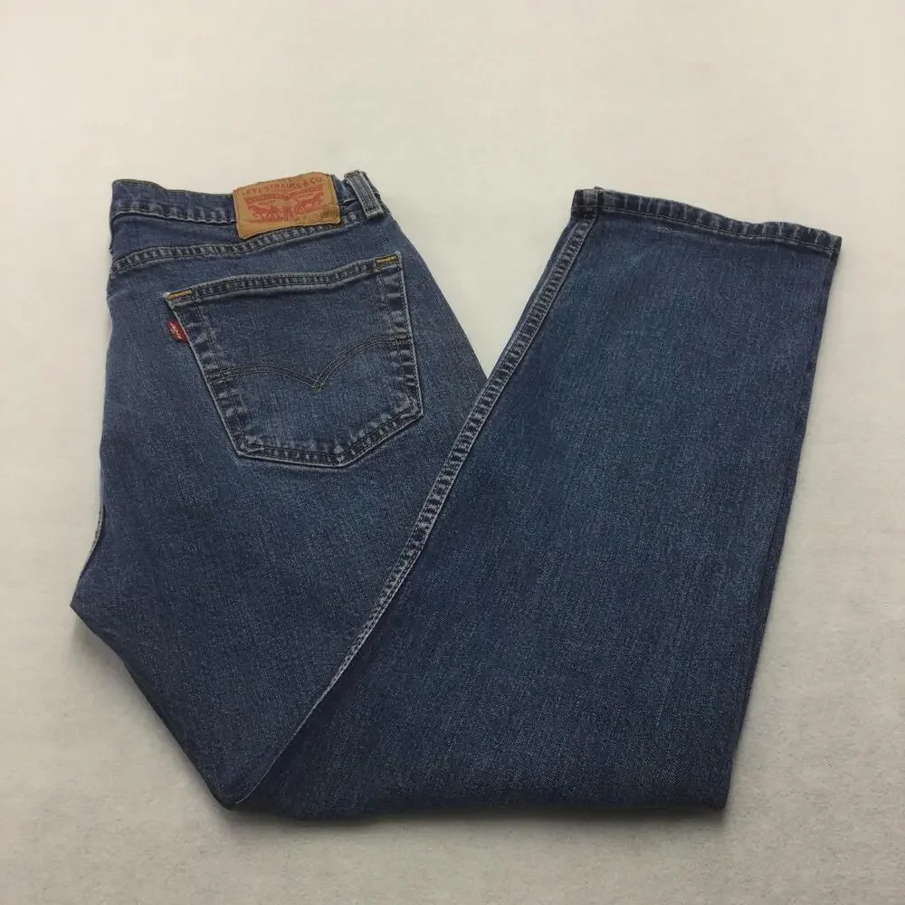 Levis 505 Jeans Mens 34x29 Blue Medium Wash Regular Straight Denim Zip Fly